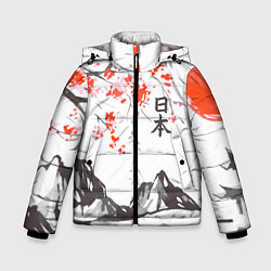 Куртка зимняя для мальчика Цветущая сакура и солнце - Япония, цвет: 3D-светло-серый