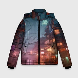 Куртка зимняя для мальчика Киберпанк город будущего, цвет: 3D-черный