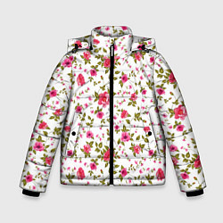 Куртка зимняя для мальчика Розовые цветы на белом фоне, цвет: 3D-светло-серый
