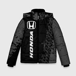 Зимняя куртка для мальчика Honda speed на темном фоне со следами шин: по-верт