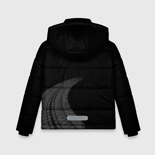 Зимняя куртка для мальчика Nissan speed на темном фоне со следами шин: надпис / 3D-Черный – фото 2