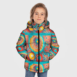 Куртка зимняя для мальчика Круги полосы абстракция, цвет: 3D-черный — фото 2