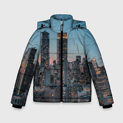 Куртка зимняя для мальчика Утренний город с небоскребами, цвет: 3D-светло-серый