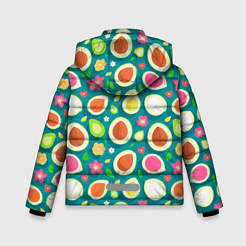 Зимняя куртка для мальчика Текстура авокадо и цветы / 3D-Черный – фото 2