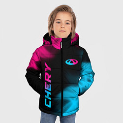 Куртка зимняя для мальчика Chery - neon gradient: надпись, символ, цвет: 3D-черный — фото 2