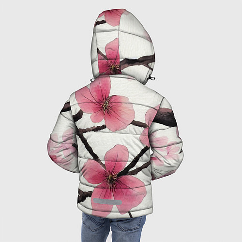 Зимняя куртка для мальчика Цветы и ветви японской сакуры - текстура холста / 3D-Красный – фото 4
