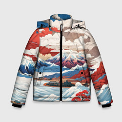 Куртка зимняя для мальчика Пейзаж в Японском стиле, цвет: 3D-черный