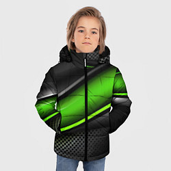 Куртка зимняя для мальчика Зеленая объемная полосы, цвет: 3D-светло-серый — фото 2