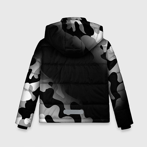 Зимняя куртка для мальчика Quake glitch на темном фоне: надпись, символ / 3D-Черный – фото 2