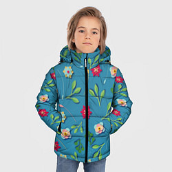 Куртка зимняя для мальчика Цветы и зеленые веточки, цвет: 3D-красный — фото 2