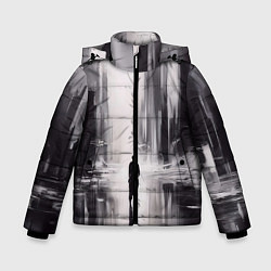 Куртка зимняя для мальчика Большой мрачный город с силуэтом человека, цвет: 3D-черный