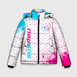 Куртка зимняя для мальчика Subaru neon gradient style: надпись, символ, цвет: 3D-черный