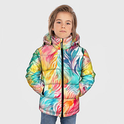 Куртка зимняя для мальчика Акварельные листья паттерн, цвет: 3D-черный — фото 2