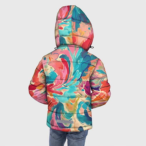 Зимняя куртка для мальчика Акварельная абстракция / 3D-Красный – фото 4