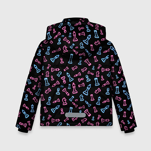 Зимняя куртка для мальчика Неоновые розовые и голубые шахматные фигуры на чер / 3D-Красный – фото 2