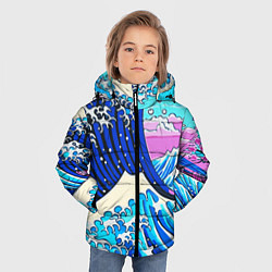 Куртка зимняя для мальчика Большая волна в Канагаве сакура, цвет: 3D-черный — фото 2