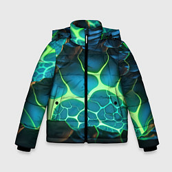 Куртка зимняя для мальчика Разлом синих и зеленых неоновых плит, цвет: 3D-красный