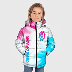 Куртка зимняя для мальчика Gears of War neon gradient style: надпись, символ, цвет: 3D-черный — фото 2