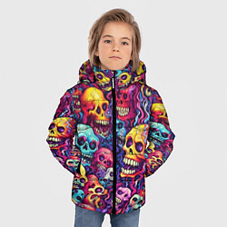 Куртка зимняя для мальчика Кислотные деформированные черепа, цвет: 3D-черный — фото 2