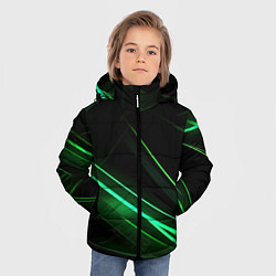 Куртка зимняя для мальчика Green lines black backgrouns, цвет: 3D-черный — фото 2