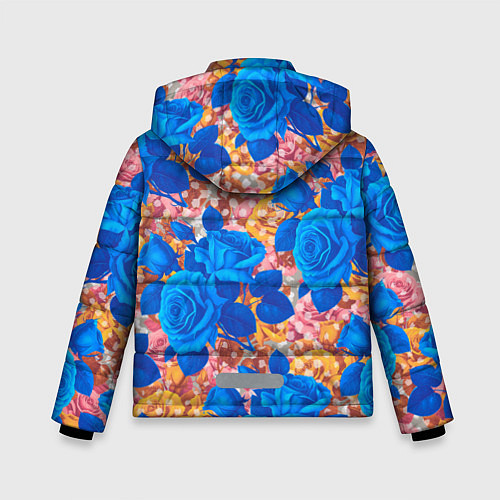 Зимняя куртка для мальчика Цветочный разноцветный узор с розами / 3D-Черный – фото 2
