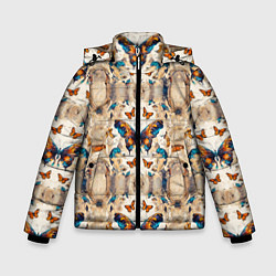 Куртка зимняя для мальчика Бабочки узор, цвет: 3D-красный