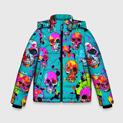 Куртка зимняя для мальчика Паттерн из ярких черепов - поп-арт - мода, цвет: 3D-черный