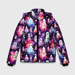 Куртка зимняя для мальчика Хэллоуин Акварельные привидения, цвет: 3D-светло-серый