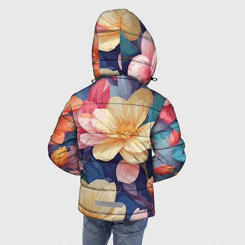Зимняя куртка для мальчика Водянная лилия лотосы кувшинки / 3D-Светло-серый – фото 4