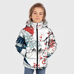 Куртка зимняя для мальчика Хокусай большая волна в Канагаве - пародия укиё, цвет: 3D-светло-серый — фото 2