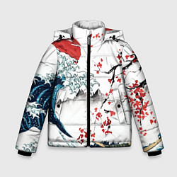 Куртка зимняя для мальчика Хокусай большая волна в Канагаве - пародия укиё, цвет: 3D-красный