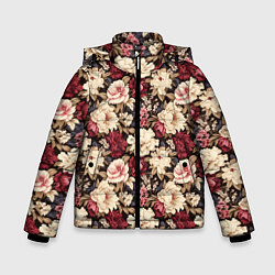 Куртка зимняя для мальчика Винтажные цветы паттерн, цвет: 3D-черный