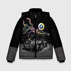 Куртка зимняя для мальчика Бэха в ночном неоновом городе, цвет: 3D-черный