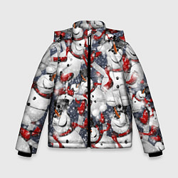 Куртка зимняя для мальчика Зимний паттерн со снеговиками, цвет: 3D-черный