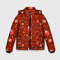 Куртка зимняя для мальчика Паттерн новогодняя пижама, цвет: 3D-черный