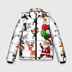 Куртка зимняя для мальчика Зимний праздник - деды морозы гномы олени, цвет: 3D-красный