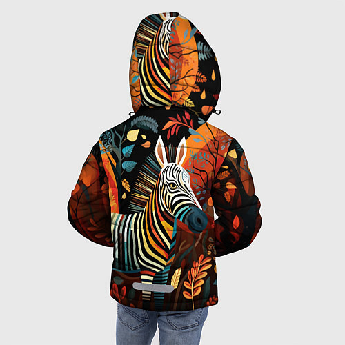 Зимняя куртка для мальчика Зебра в стиле фолк-арт / 3D-Красный – фото 4