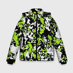 Куртка зимняя для мальчика Абстракция чёрно-зелёная, цвет: 3D-черный
