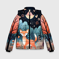 Куртка зимняя для мальчика Лисичка в осеннем лесу фолк-арт, цвет: 3D-светло-серый