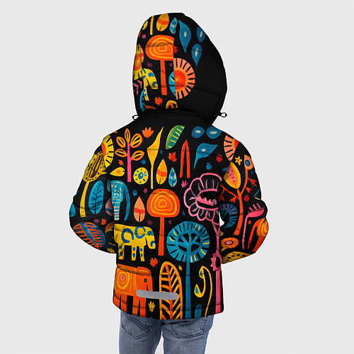 Зимняя куртка для мальчика Африканский узор со слонами - нейросеть / 3D-Красный – фото 4