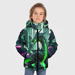 Куртка зимняя для мальчика Неоновый зеленый дракон, цвет: 3D-светло-серый — фото 2