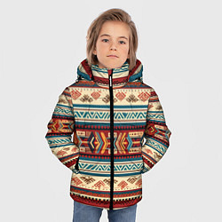 Куртка зимняя для мальчика Этнический паттерн в горизонтальную полоску, цвет: 3D-черный — фото 2