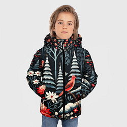 Куртка зимняя для мальчика Новогодний лес и птицы, цвет: 3D-светло-серый — фото 2