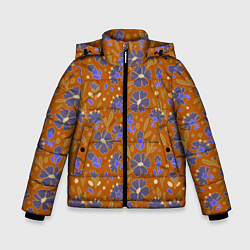 Куртка зимняя для мальчика Цветы в поле коричневый цвет, цвет: 3D-черный