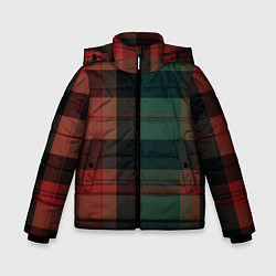 Куртка зимняя для мальчика Зелёно-красная шотландская клетка, цвет: 3D-черный