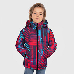 Куртка зимняя для мальчика Киберпанк линии синие и красные, цвет: 3D-красный — фото 2