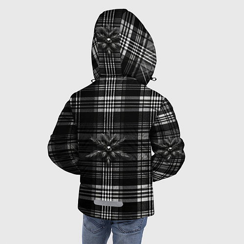Зимняя куртка для мальчика Черно-белая шотландская клетка / 3D-Красный – фото 4