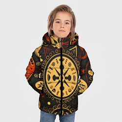 Куртка зимняя для мальчика Узор в славянском стиле на тёмном фоне, цвет: 3D-черный — фото 2