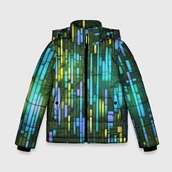Куртка зимняя для мальчика Неоновые полосы синие, цвет: 3D-светло-серый