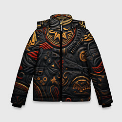 Куртка зимняя для мальчика Абстрактный узор в славянской стилистике, цвет: 3D-черный